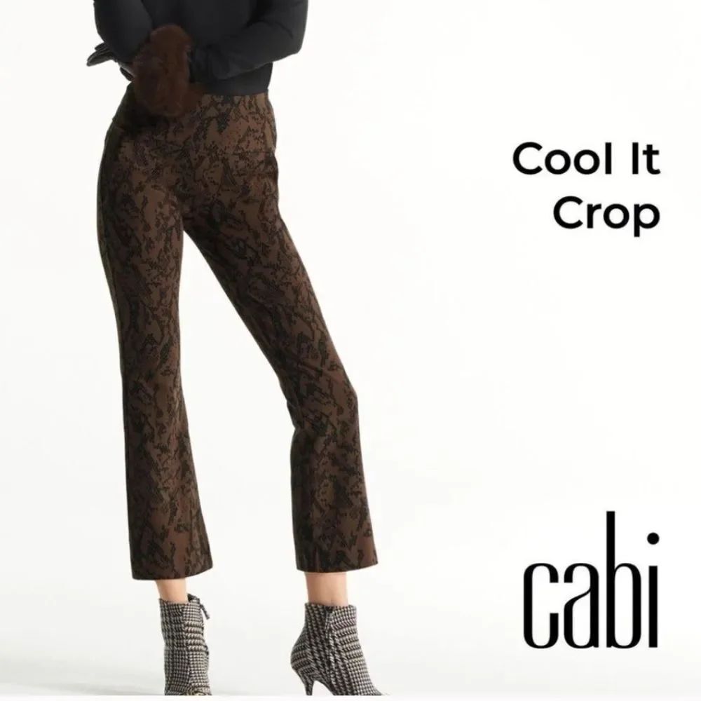 Cabi Cool It Crop Pants Snakeskin Print Brown Black